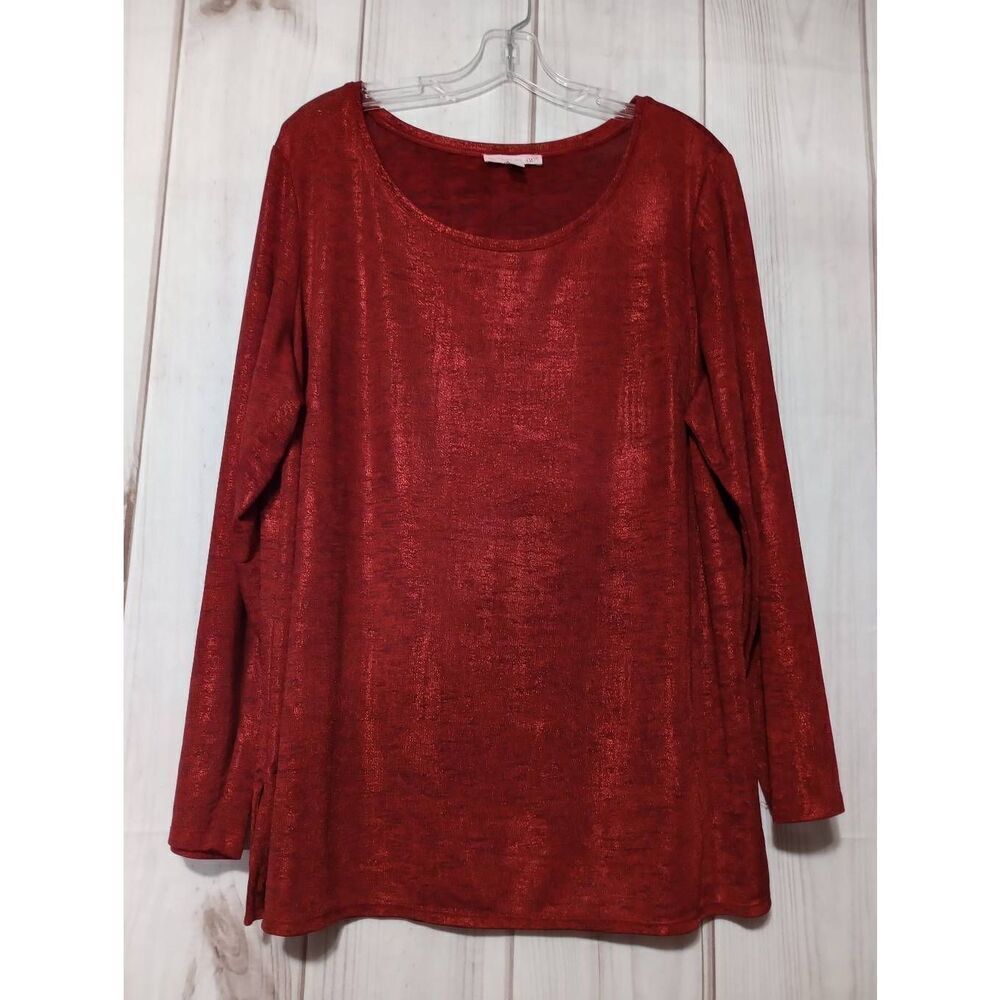 Westport Shirt‎ Ladies 2x Red Semi Sheer Lightweight Shimmer